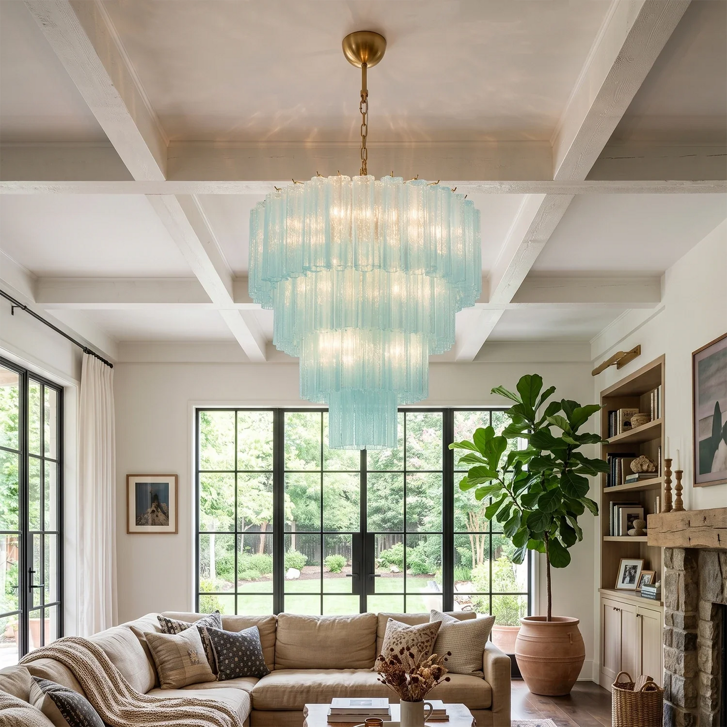 Murano Blue Glass Tubes Chandelier