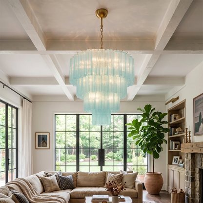 Murano Blue Glass Tubes Chandelier