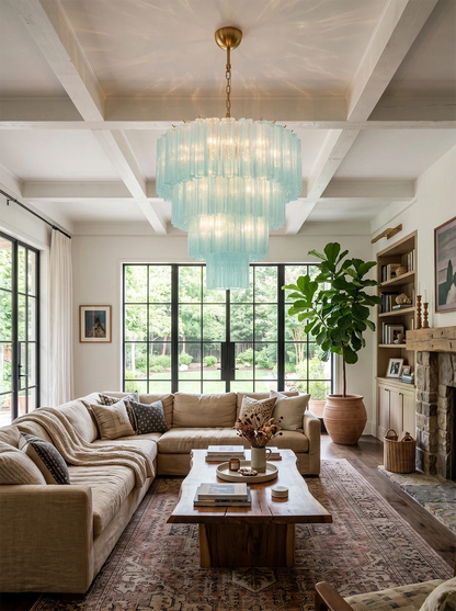 Murano Blue Glass Tubes Chandelier