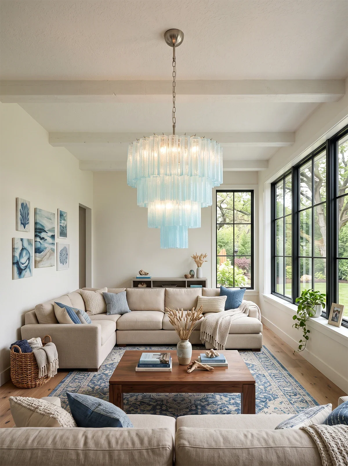 Murano Blue Glass Tubes Chandelier