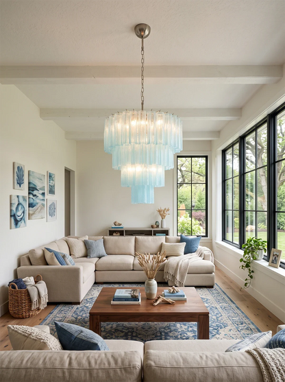Murano Blue Glass Tubes Chandelier