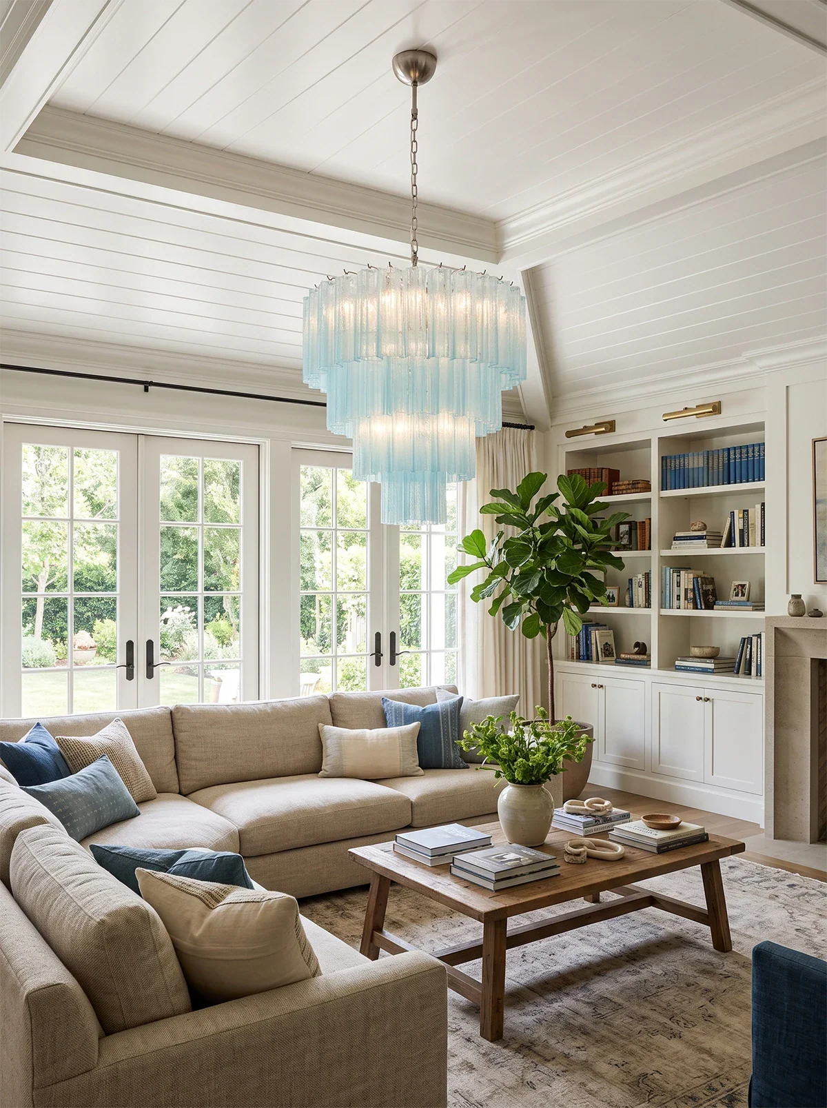 Murano Blue Glass Tubes Chandelier