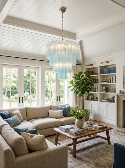 Murano Blue Glass Tubes Chandelier
