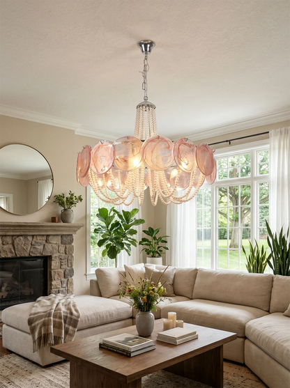 Murano Pink Disc Glass Chandelier