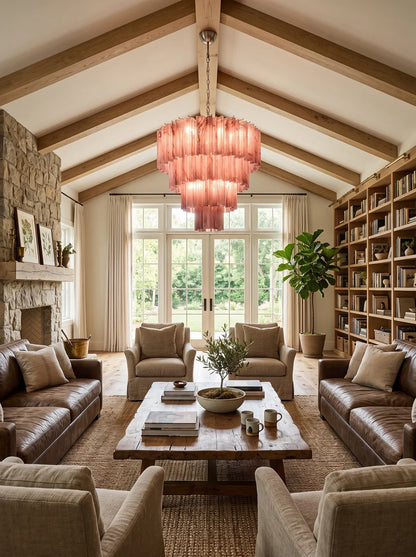 Solene Tiered Red Glass Tube Chandelier
