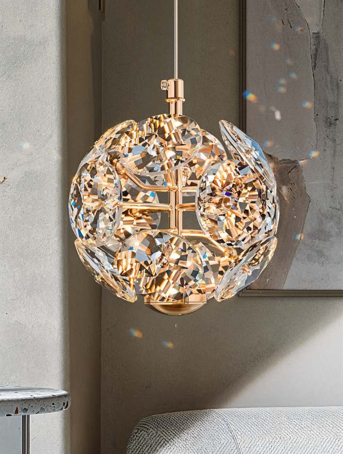 Naqi Crystal Ceiling Lamp by Residence Supply featuring intricate crystal details and a modern ceiling mount design.