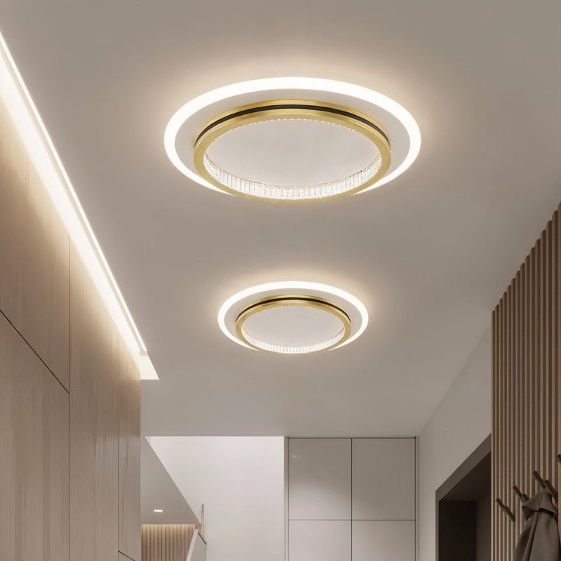 Modern Nar ceiling light by Residence Supply with sleek design and warm illumination, mounted on a ceiling in a contemporary space.