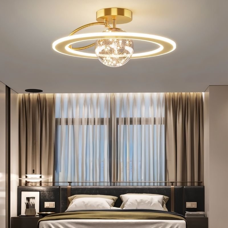 Naxlyn ceiling light fixture in a bedroom, modern design with a sleek, white finish and ambient lighting for home decor.