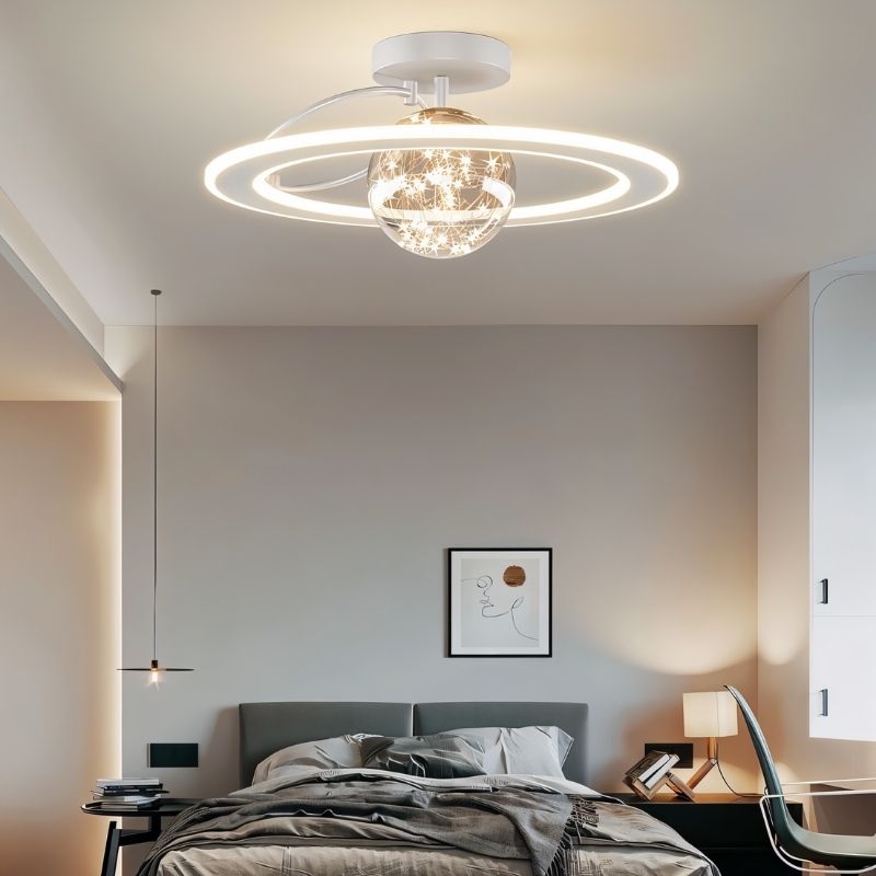 White Naxlyn ceiling light fixture from Residence Supply, designed for bedroom illumination with modern, sleek style.