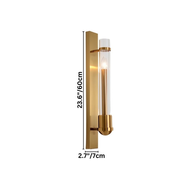 Modern brass and glass Nexovia Wall Lamp by Residence Supply featuring sleek design and ambient lighting.