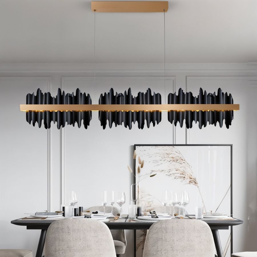 Modern Ninda Linear Chandelier by Residence Supply featuring sleek design with multiple LED light bars for stylish illumination.