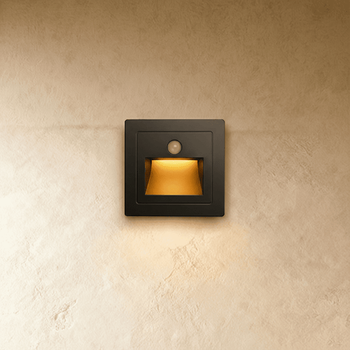 Residence Supply Noa Stair Light showing sleek, modern LED design mounted on a staircase step for illumination.