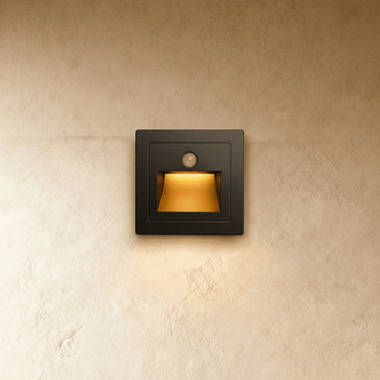 Residence Supply Noa Stair Light showing sleek, modern LED design mounted on a staircase step for illumination.