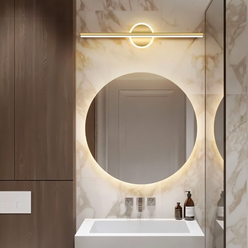 Modern Nyxtra Wall Lamp by Residence Supply, bathroom vanity lighting fixture with sleek design and three integrated LED bulbs.