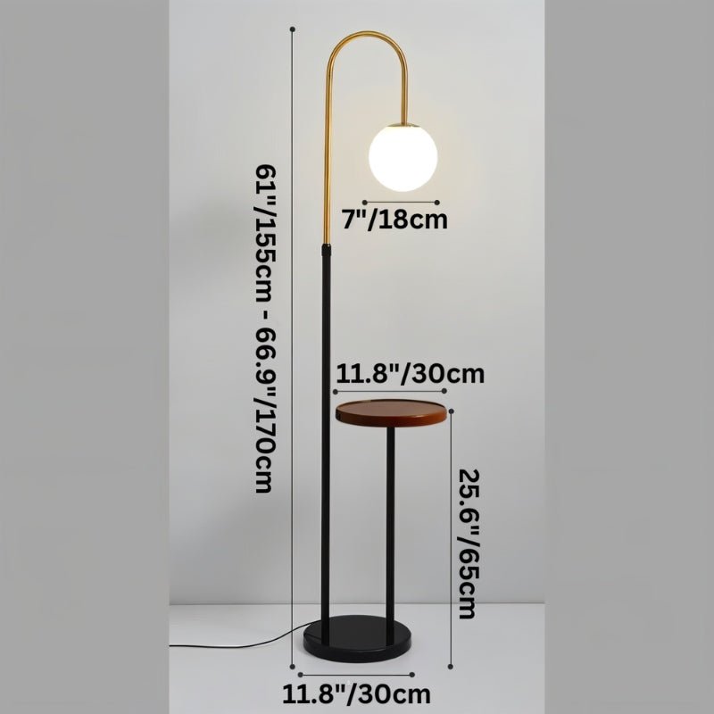 Residence Supply Okul floor lamp with integrated smart side table, modern design, featuring a sleek black finish and adjustable lighting.