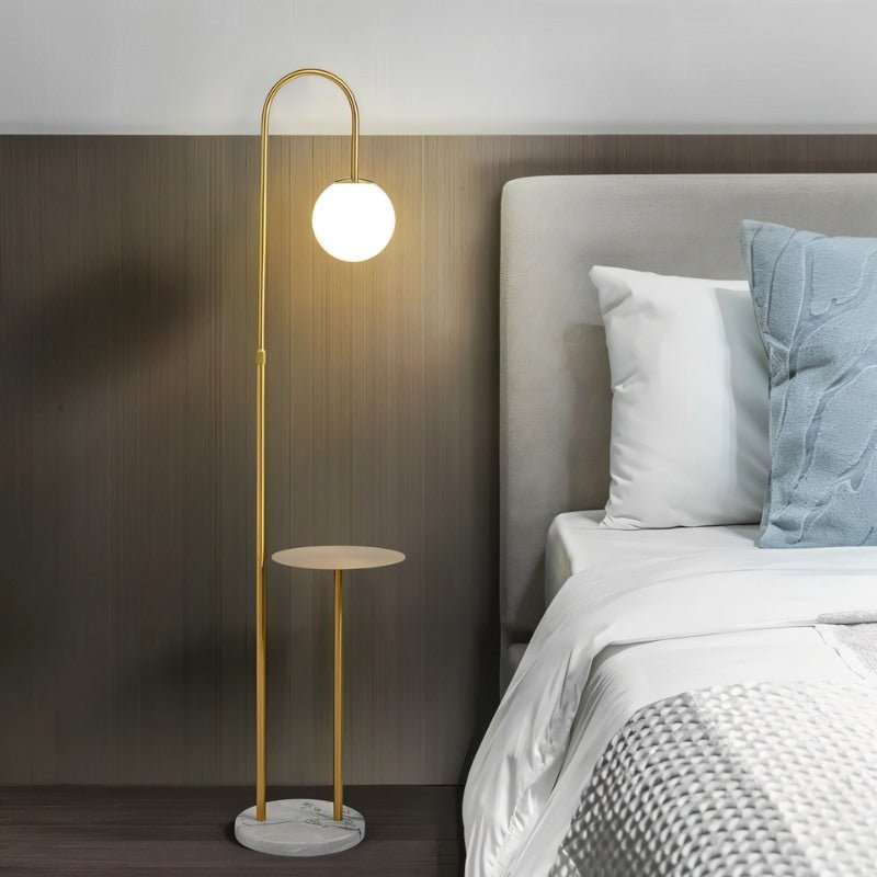 Okul Floor Lamp with smart side table by Residence Supply, modern design with integrated table and adjustable lighting.