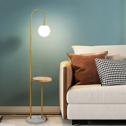 Okul Floor Lamp with smart side table by Residence Supply, featuring a modern design and integrated table for convenient use.