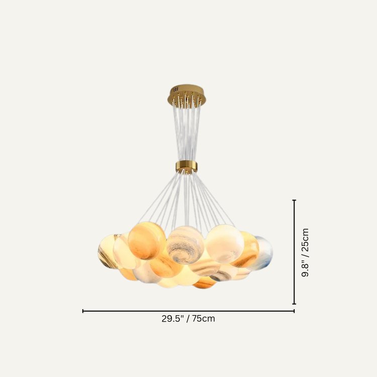Orbea chandelier by Residence Supply showing elegant hanging design with multiple light fixtures and intricate detailing.