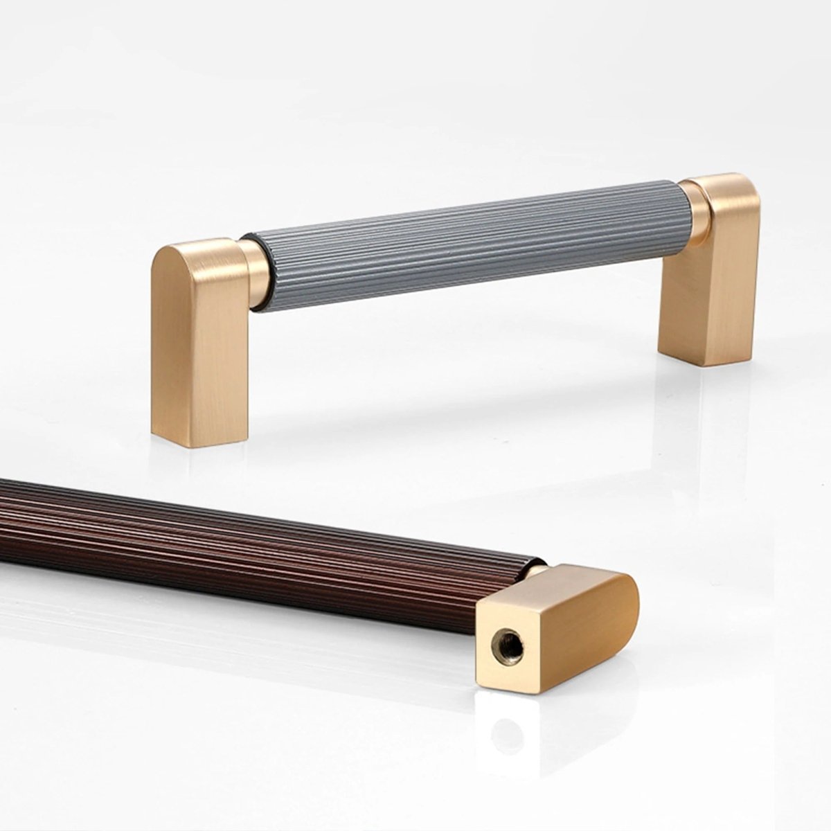 Residence Supply Orda Pull Bar, modern cabinet handle with sleek metal finish, mounted on a cabinet door in a home kitchen.