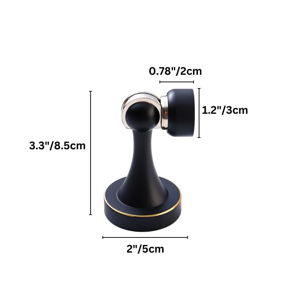 Residence Supply Osta Door Stop in black, mounted on a door corner, with a rubber tip for door protection and stability.