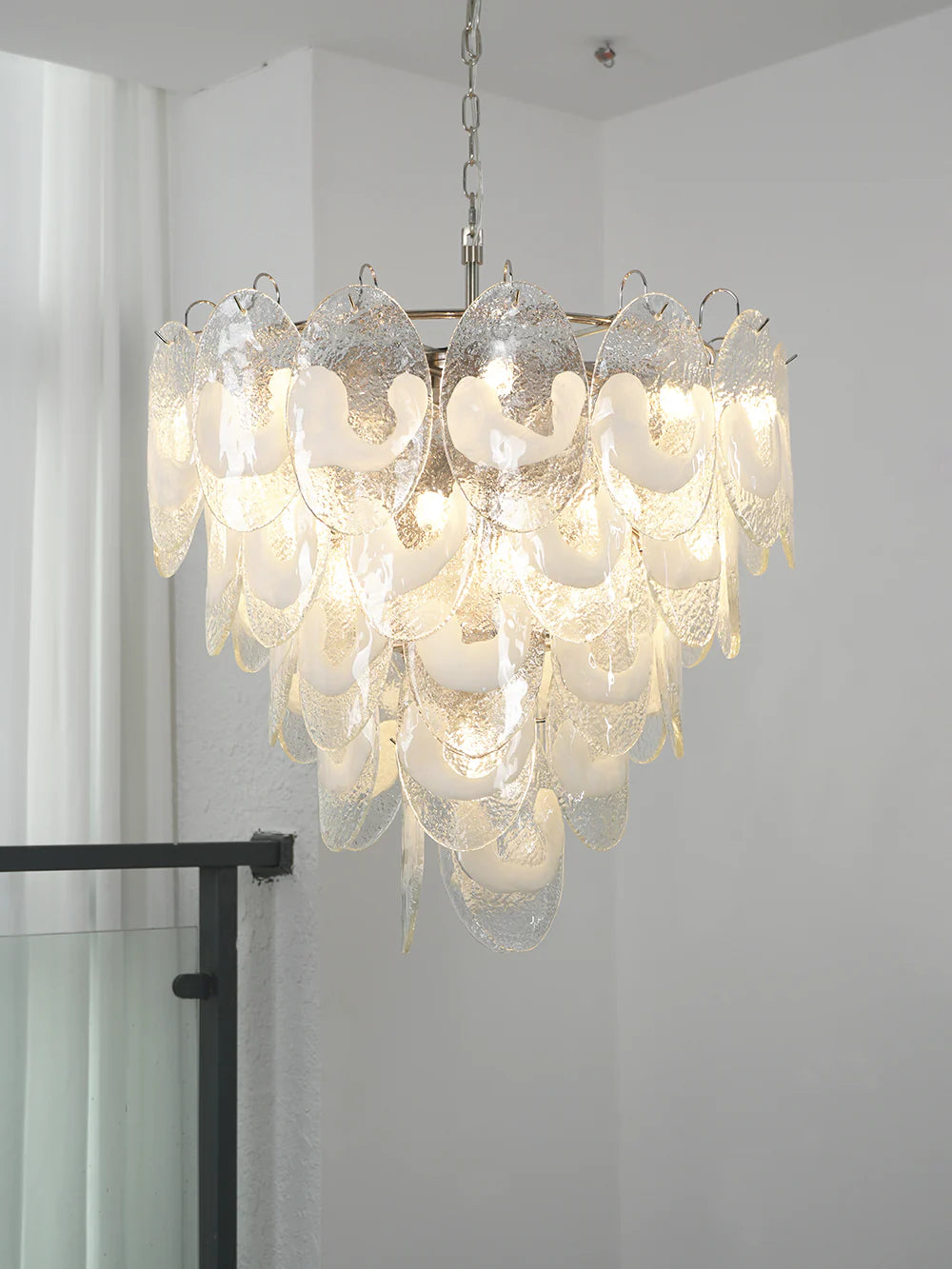Oval Transparent Glass U Shape White Chandelier - Nuvé