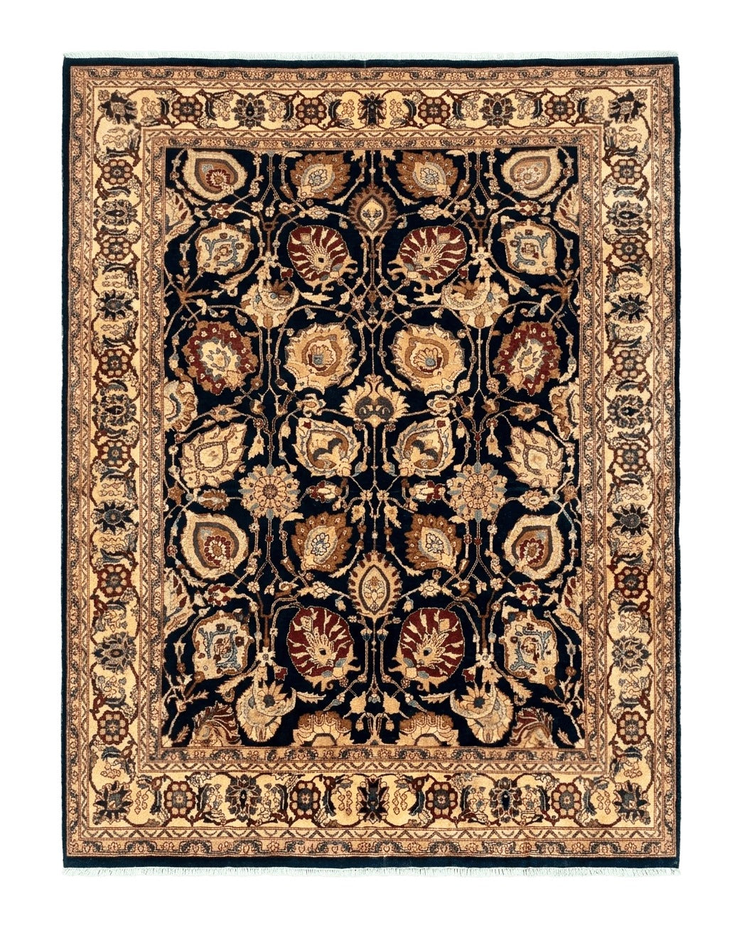 Pak Persian Bidjar Rug 10x13, Midnight Blue and Tan Pakistani Carpet
