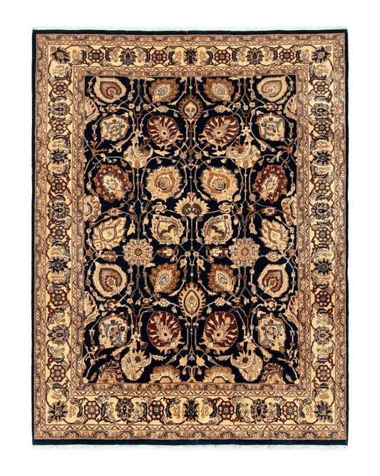 Pak Persian Bidjar Rug 10x13, Midnight Blue and Tan Pakistani Carpet