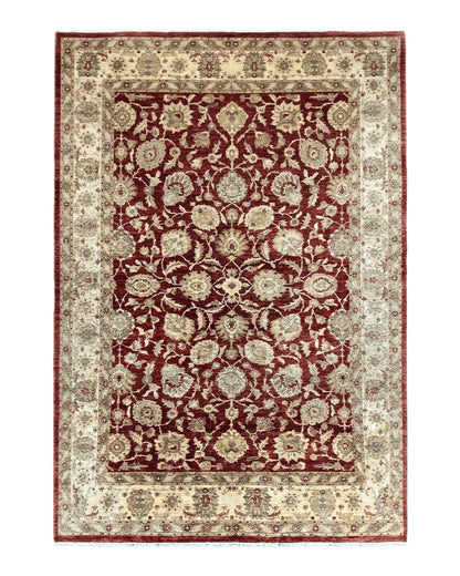 Pak Persian Rug 10x14, Sultanabad Mahal Peshawar Chobi Carpet, Large Vintage Wool Oriental Rug, Maroon & Beige, Floral Allover, Handmade