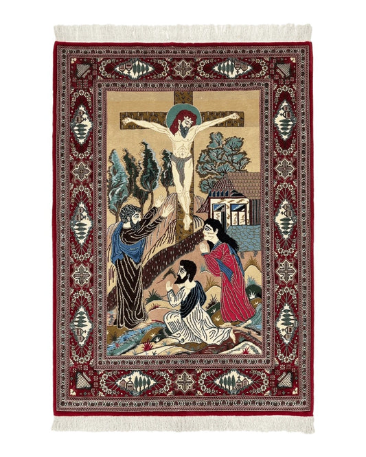 Persian Kashan Pictorial Rug 3x5 - Jesus on Cross