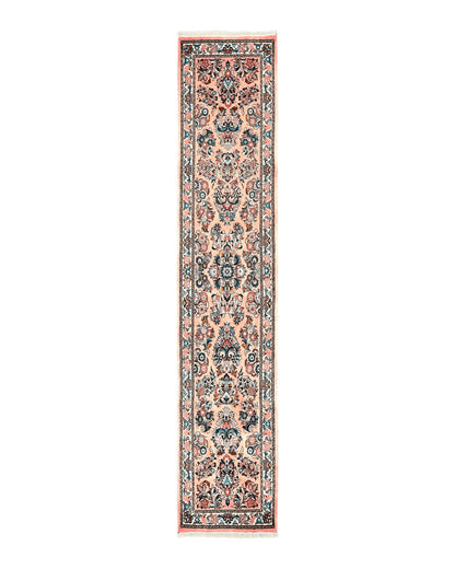 Persian Sarouk Runner Rug 2.9 x 13.6, Wool Floral Hand Knotted Runner