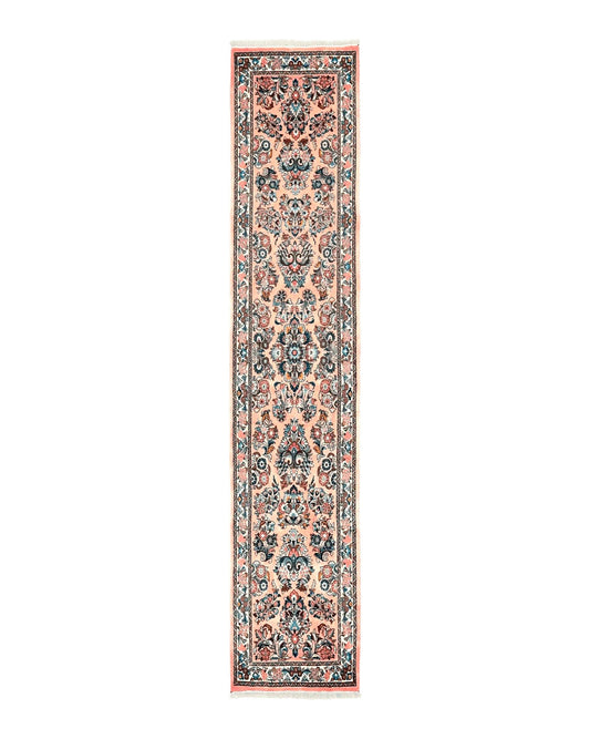 Persian Sarouk Runner Rug 2.9 x 13.6, Wool Floral Hand Knotted Runner