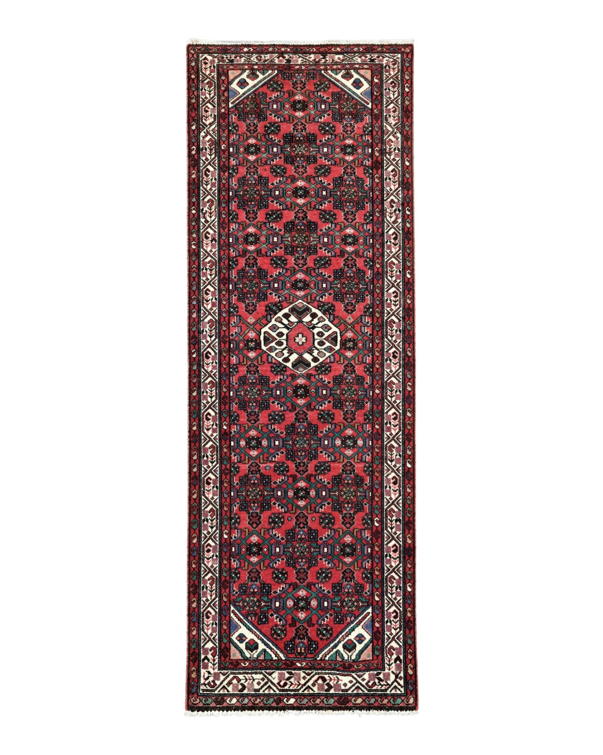 Persian Runner Rug 3x10, Wool Hand Knotted Hallway Rug 3 x 10 ft, Red and Ivory, Hamadan Angelas Runner