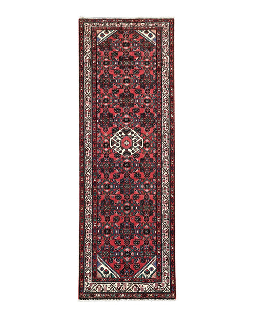 Persian Runner Rug 3x10, Wool Hand Knotted Hallway Rug 3 x 10 ft, Red and Ivory, Hamadan Angelas Runner