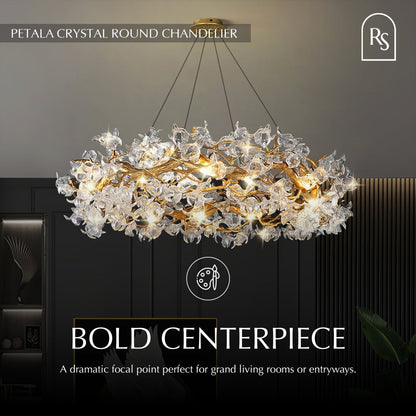 Petala Crystal Round Chandelier by Residence Supply featuring elegant crystal detailing and a modern round design.