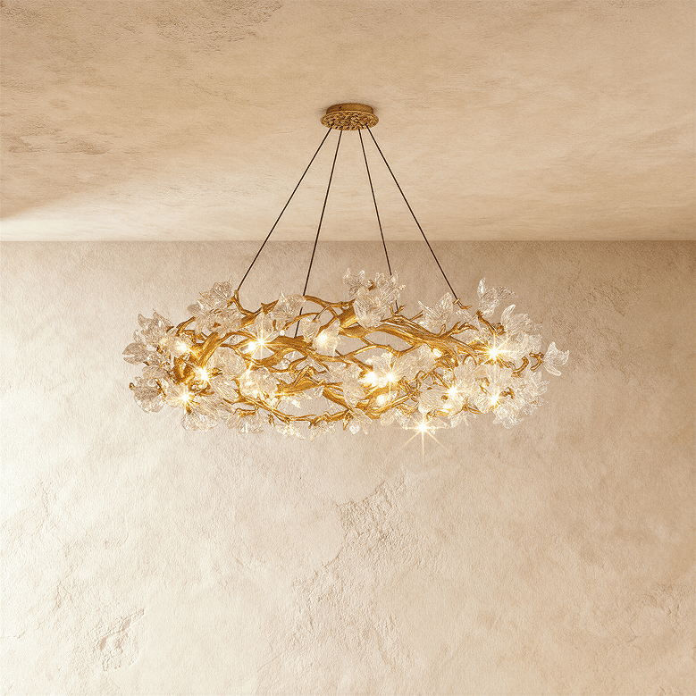 Petala Crystal Round Chandelier by Residence Supply featuring elegant crystals and a sleek round design.