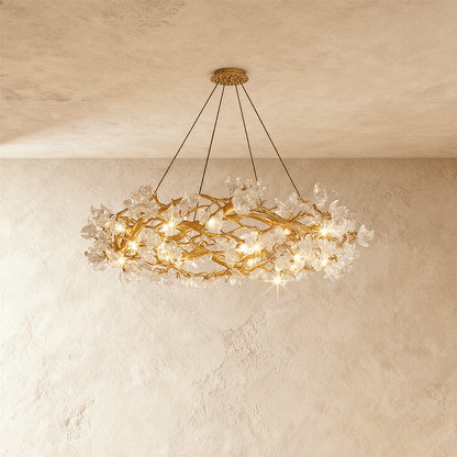 Petala Crystal Round Chandelier by Residence Supply featuring elegant crystals and a sleek round design.