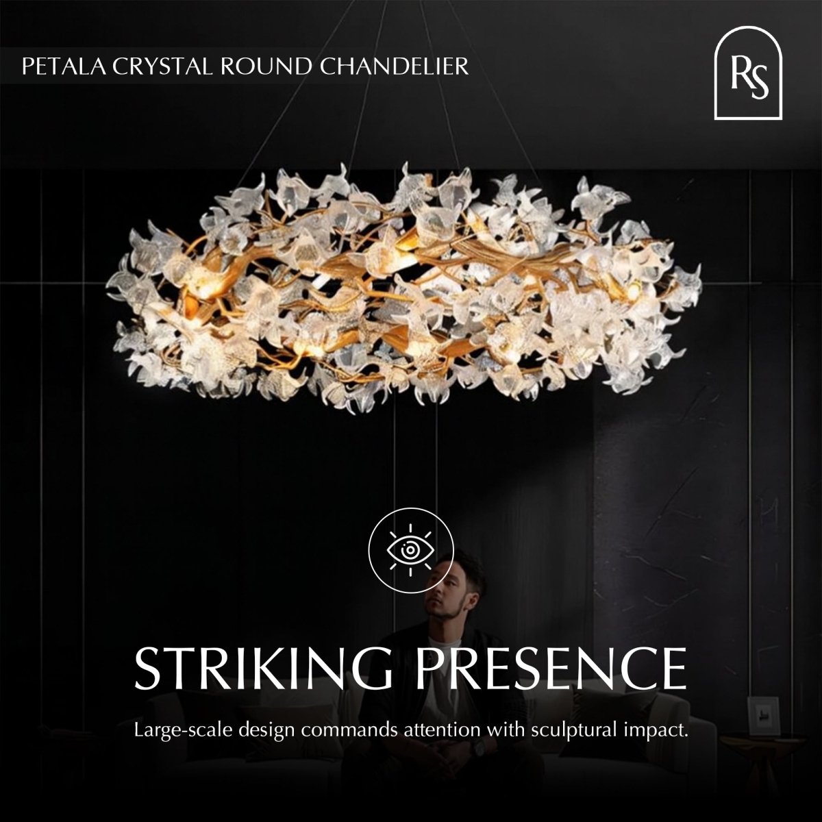 Petala Crystal Round Chandelier by Residence Supply, featuring elegant crystal accents and a stunning round design.