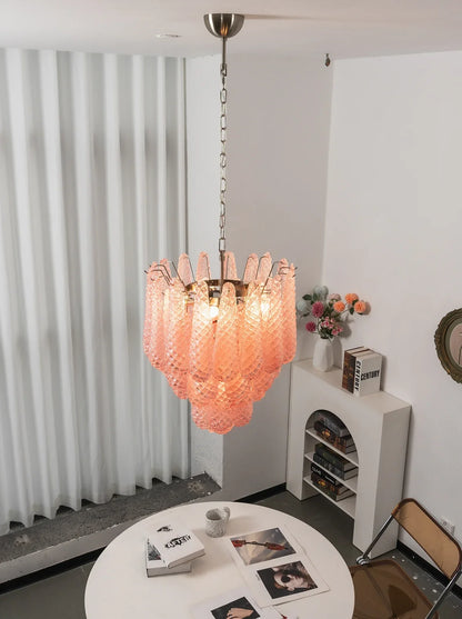 Pink Layered Dewdrop Glass Chandelier