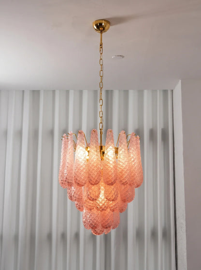 Pink Layered Dewdrop Glass Chandelier
