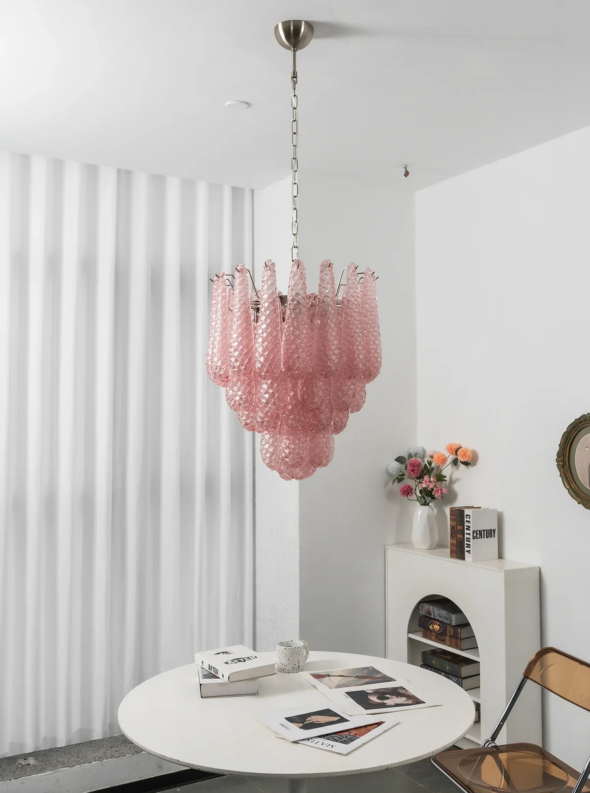 Pink Layered Dewdrop Glass Chandelier