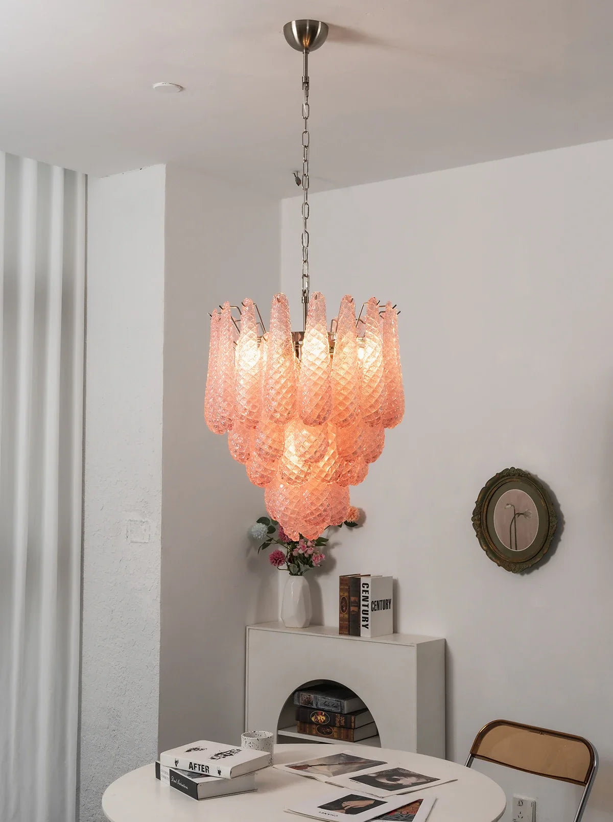 Pink Layered Dewdrop Glass Chandelier