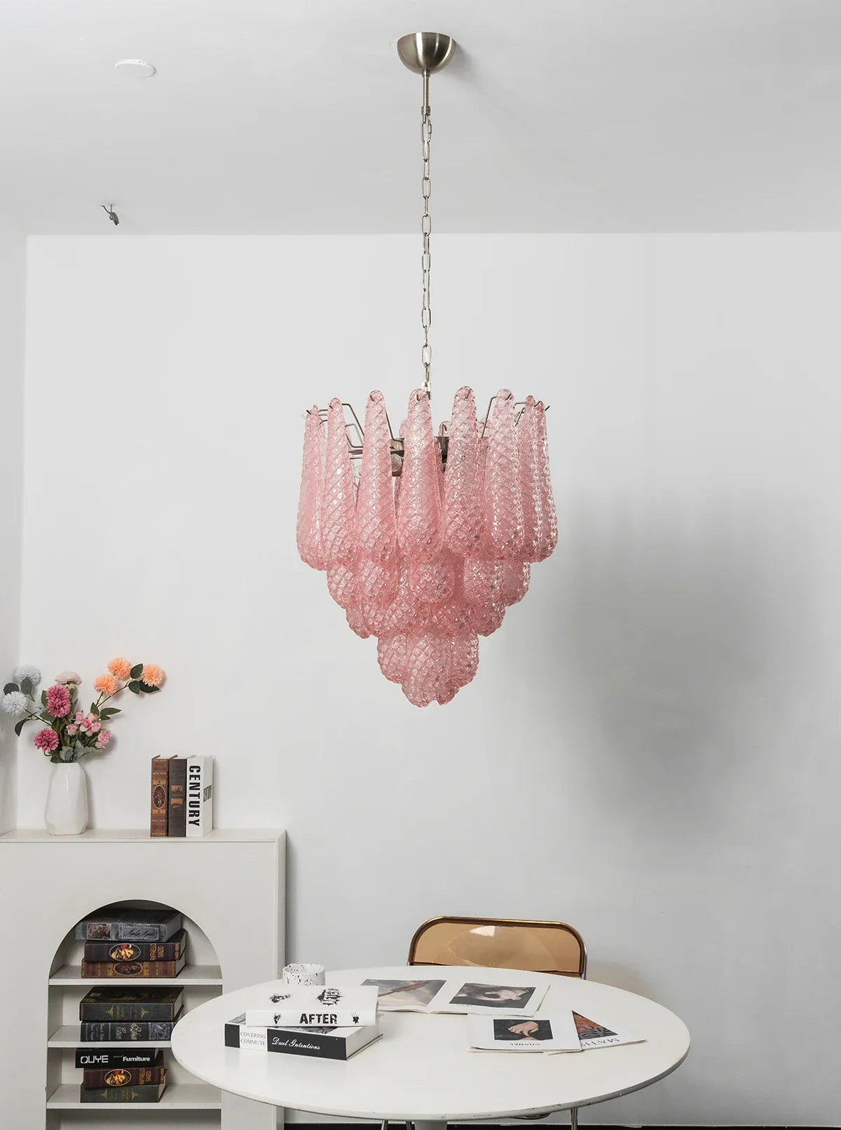 Pink Layered Dewdrop Glass Chandelier