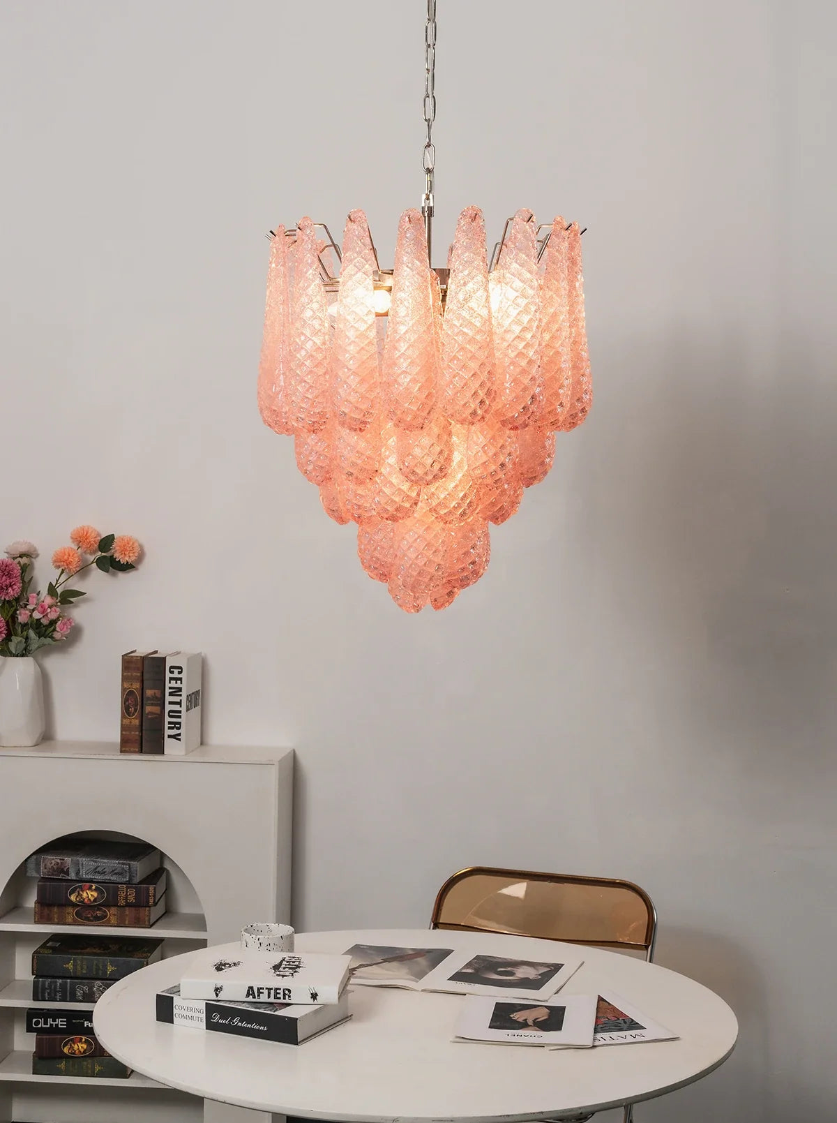 Pink Layered Dewdrop Glass Chandelier