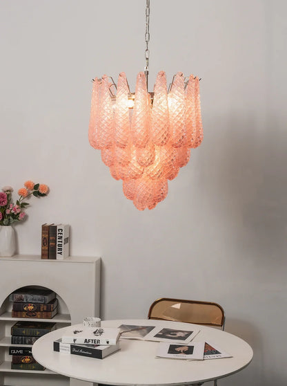 Pink Layered Dewdrop Glass Chandelier