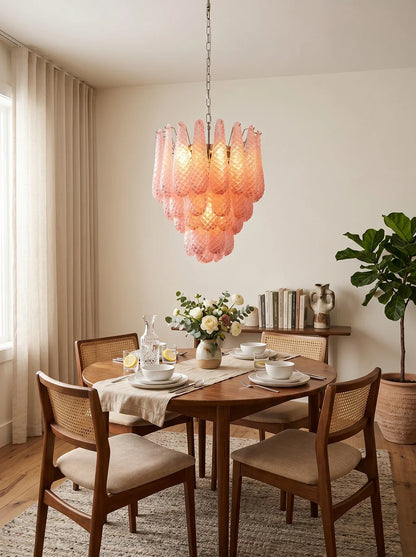 Pink Layered Dewdrop Glass Chandelier