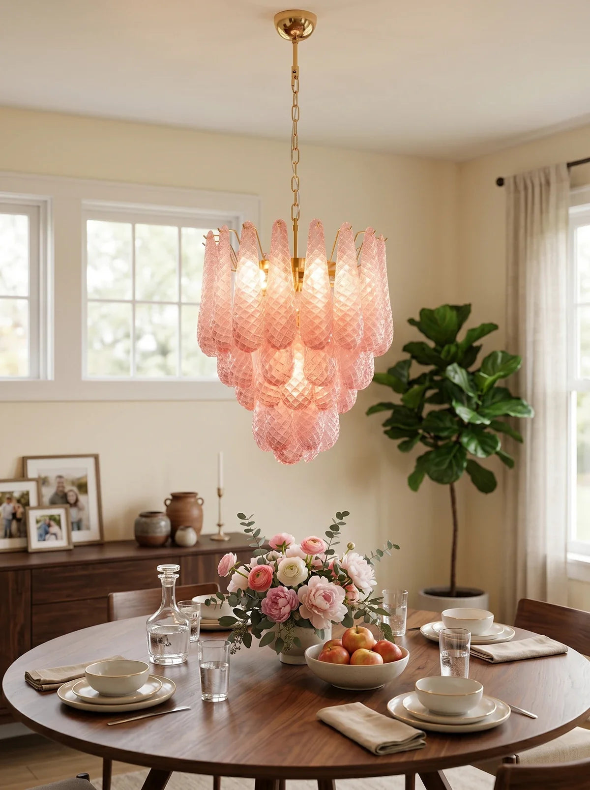 Pink Layered Dewdrop Glass Chandelier