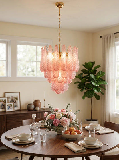Pink Layered Dewdrop Glass Chandelier