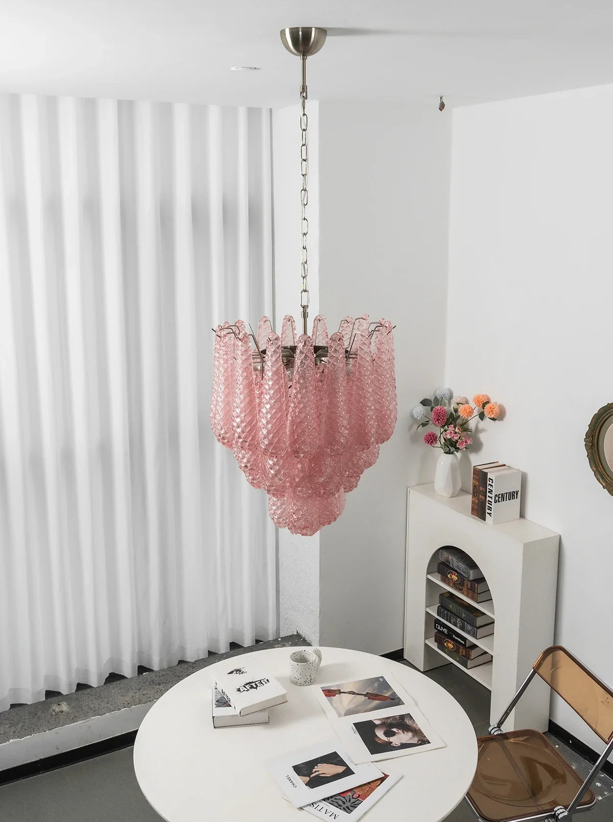 Pink Layered Dewdrop Glass Chandelier