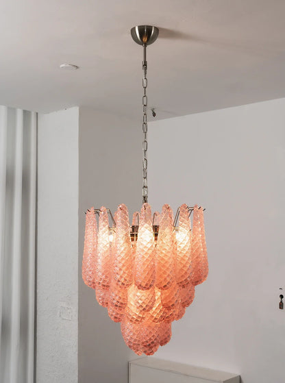 Pink Layered Dewdrop Glass Chandelier