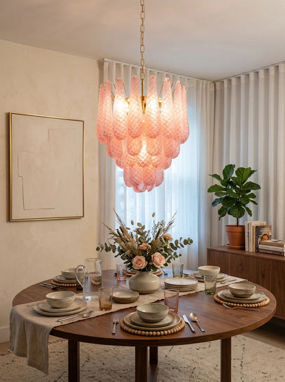 Pink Layered Dewdrop Glass Chandelier